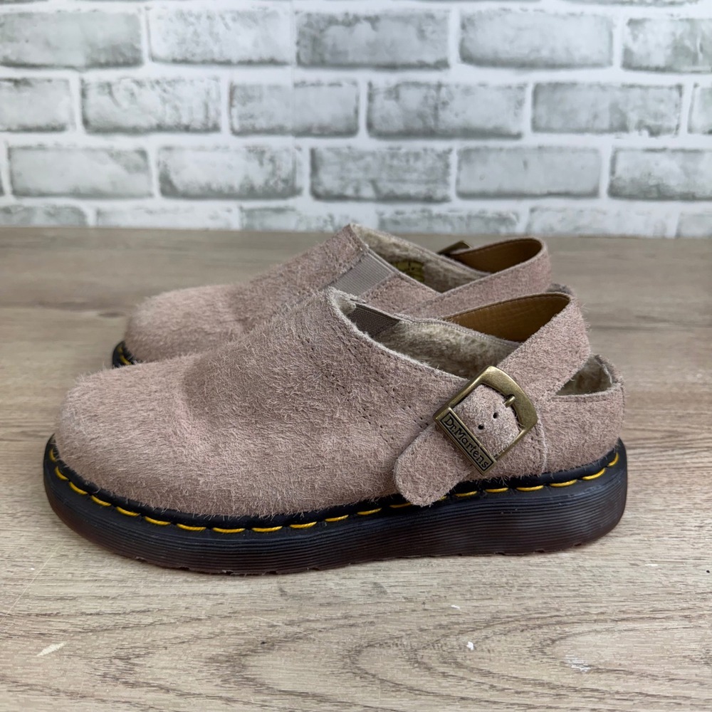 Dr. Martens Isham Parchment Long Pile Suede Mules Size 7